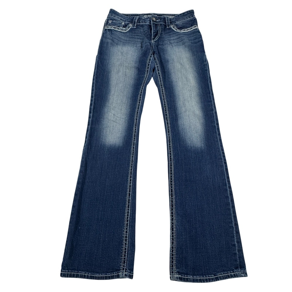 Y2K Daytrip Virgo Bootcut Jeans Women's 28L Medium Wash Rhinestone Contrast